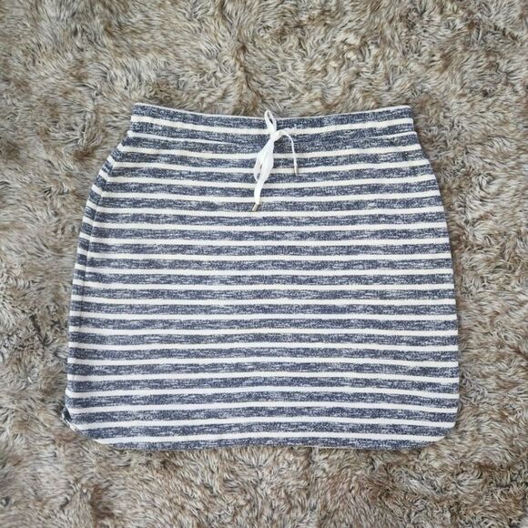 Kenji Drawstring Waist Sweatshirt Material Mini Skirt Blue Striped Size Medium - Picture 1 of 9